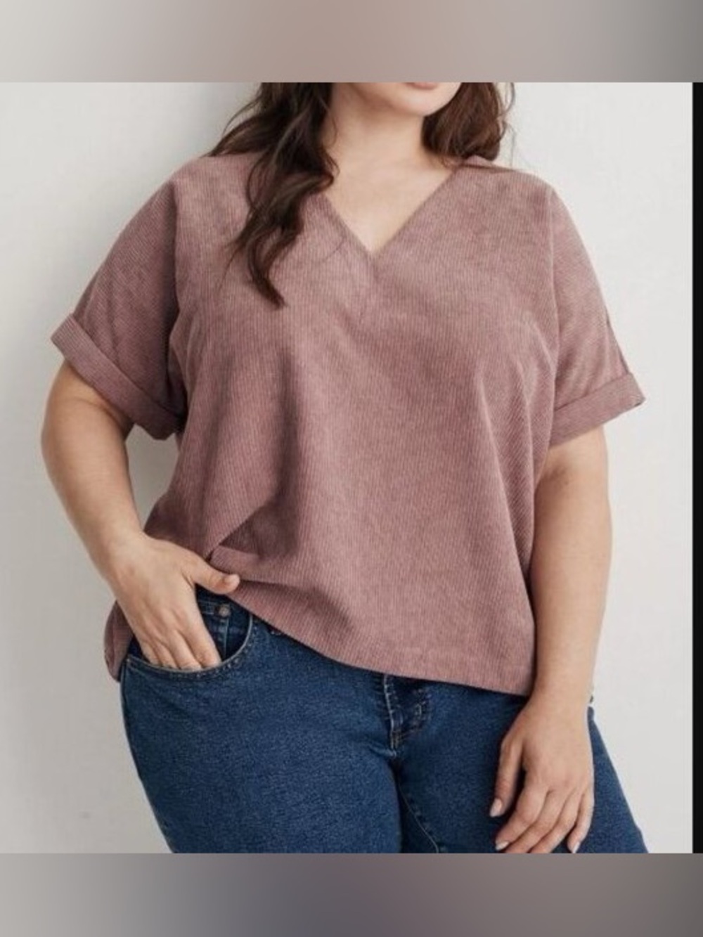 NWT Madewell Corduroy V-Neck Tee Fig 2X Button Back